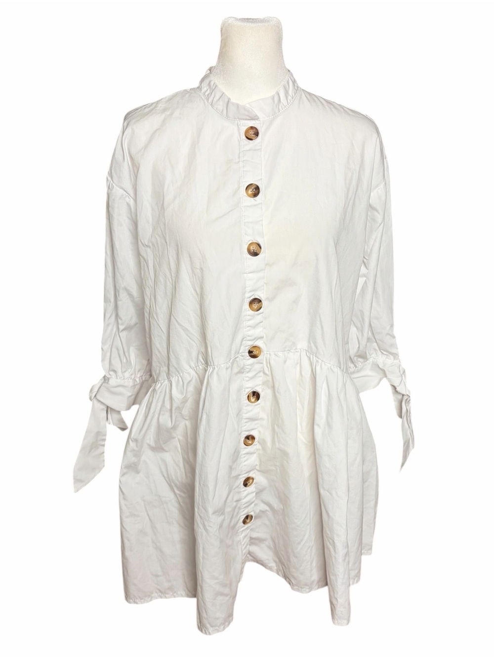 ASOS DESIGN Grandad Collar Smock Dress with Tie Sleeves